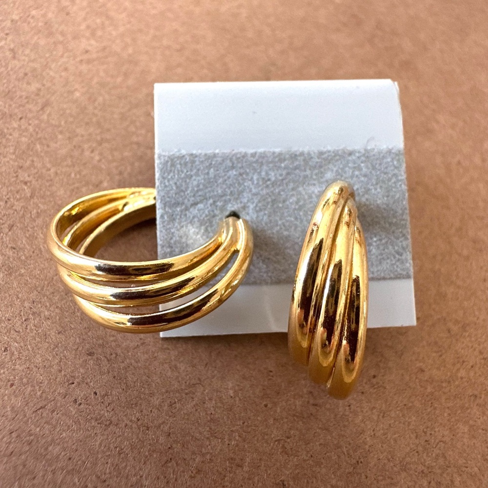 Vintage Gold-Tone Triple Hoop Earrings - Women Jewelry